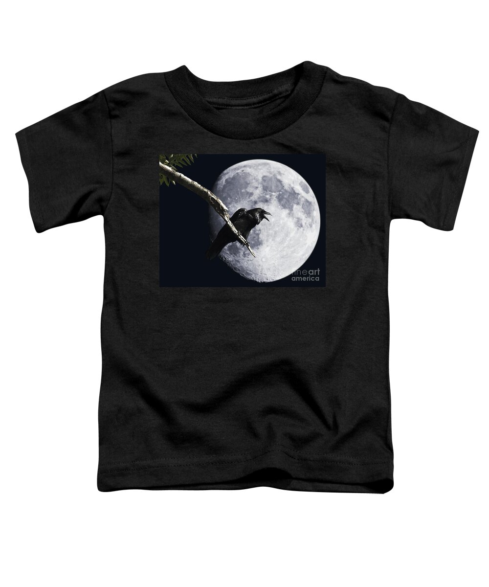 Wingsdomain Toddler T-Shirt featuring the photograph Raven Barking at the Moon by Wingsdomain Art and Photography