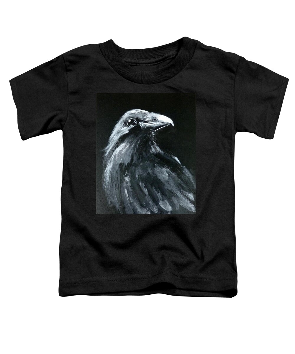 Raven Toddler T-Shirt featuring the painting Raven Looking Right by Pat Dolan
