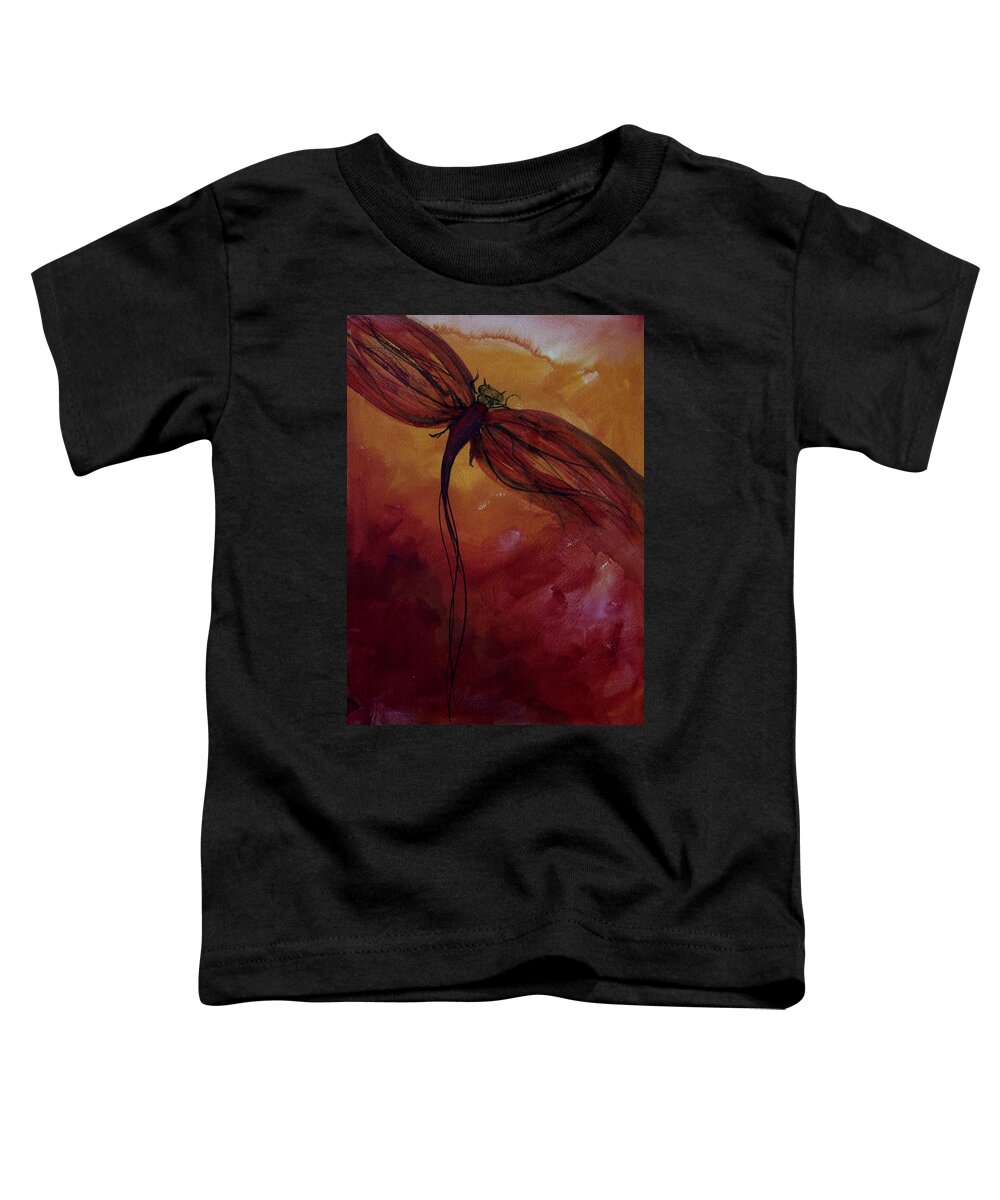 Paint Toddler T-Shirt featuring the painting Red Dragonfly by Julie Lueders 