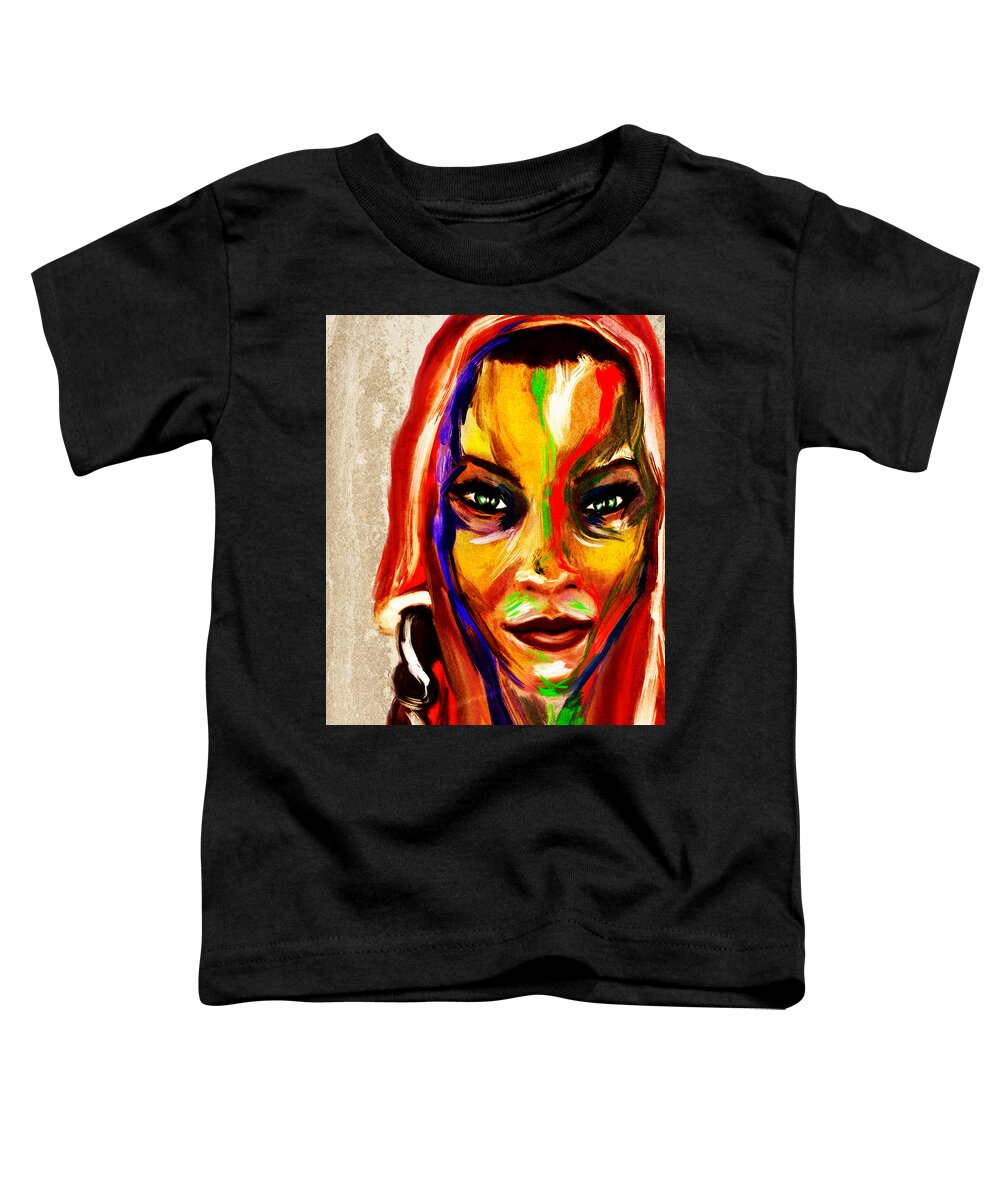 Portrait Toddler T-Shirt featuring the digital art Red Head Scarf by Michael Kallstrom