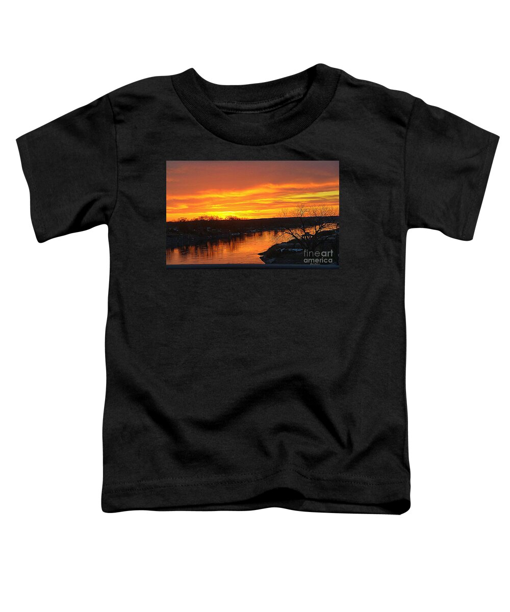 Sun Setting Toddler T-Shirt featuring the photograph Red Missouri River by Yumi Johnson