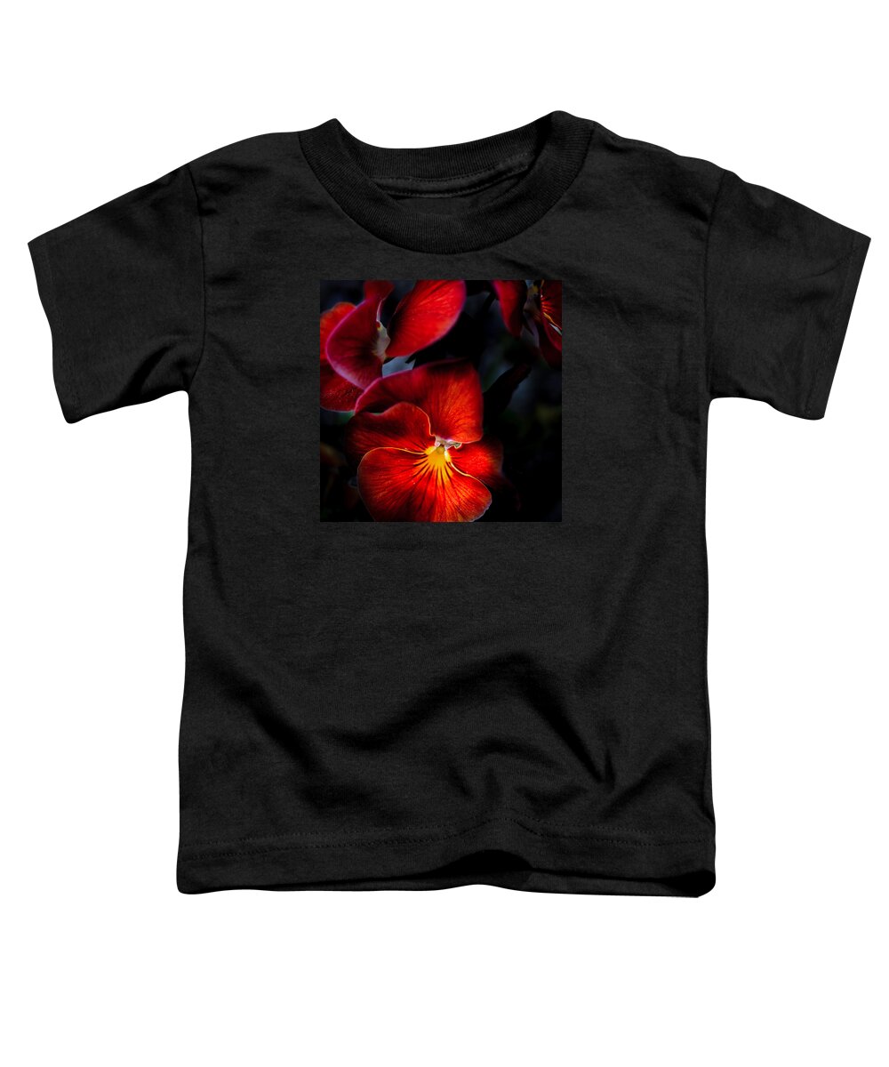 Illinois Toddler T-Shirt featuring the photograph Red Pansies in the Evening by Joni Eskridge