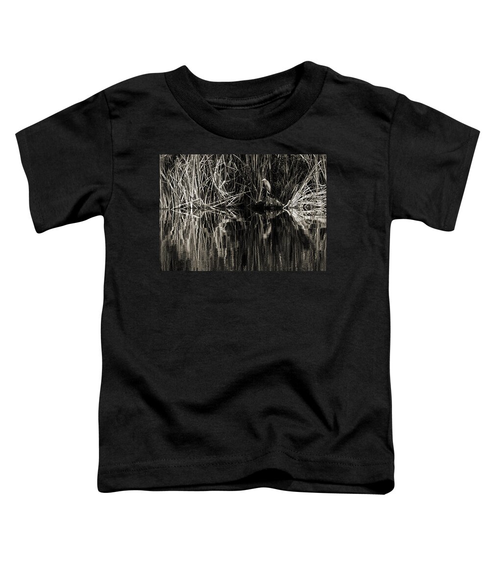 Little Blue Heron Toddler T-Shirt featuring the photograph Reeds and Heron by Steven Sparks