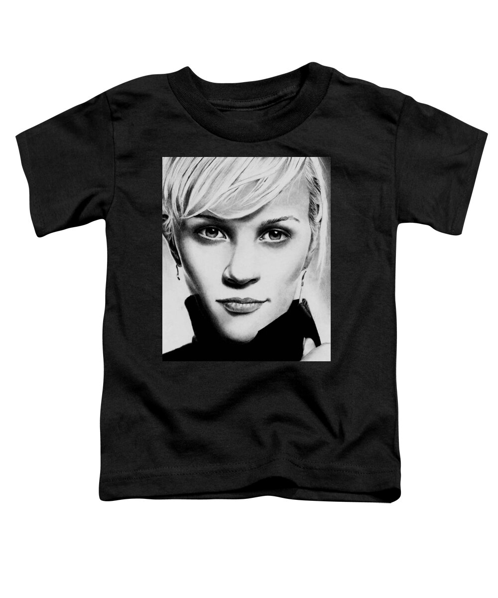 Reese Witherspoon Toddler T-Shirt featuring the drawing Reese Witherspoon by Rick Fortson
