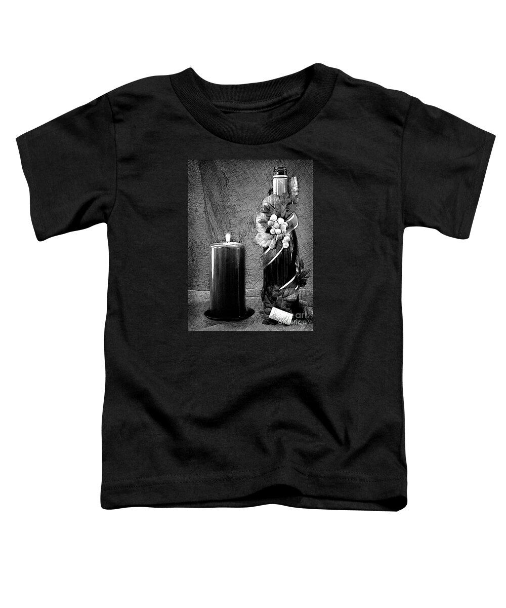 Black Toddler T-Shirt featuring the photograph Relaxing with Wine in B and W by Sherry Hallemeier