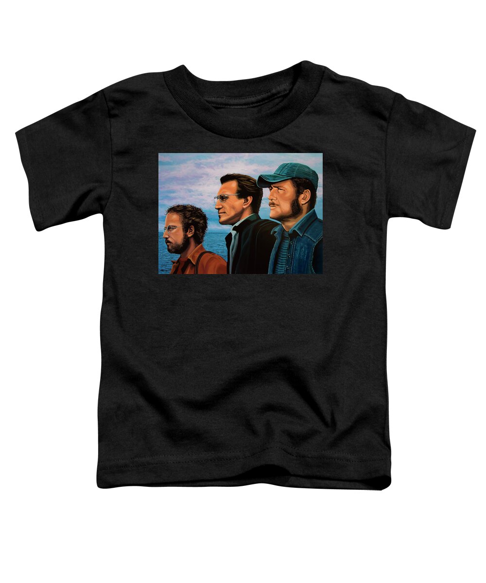 Jaws Toddler T-Shirt featuring the painting Jaws with Richard Dreyfuss, Roy Scheider and Robert Shaw by Paul Meijering