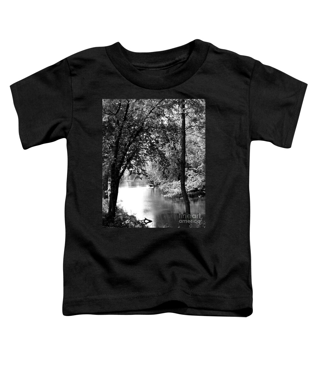 Black & White Toddler T-Shirt featuring the photograph River Passage through trees by Paula Joy Welter
