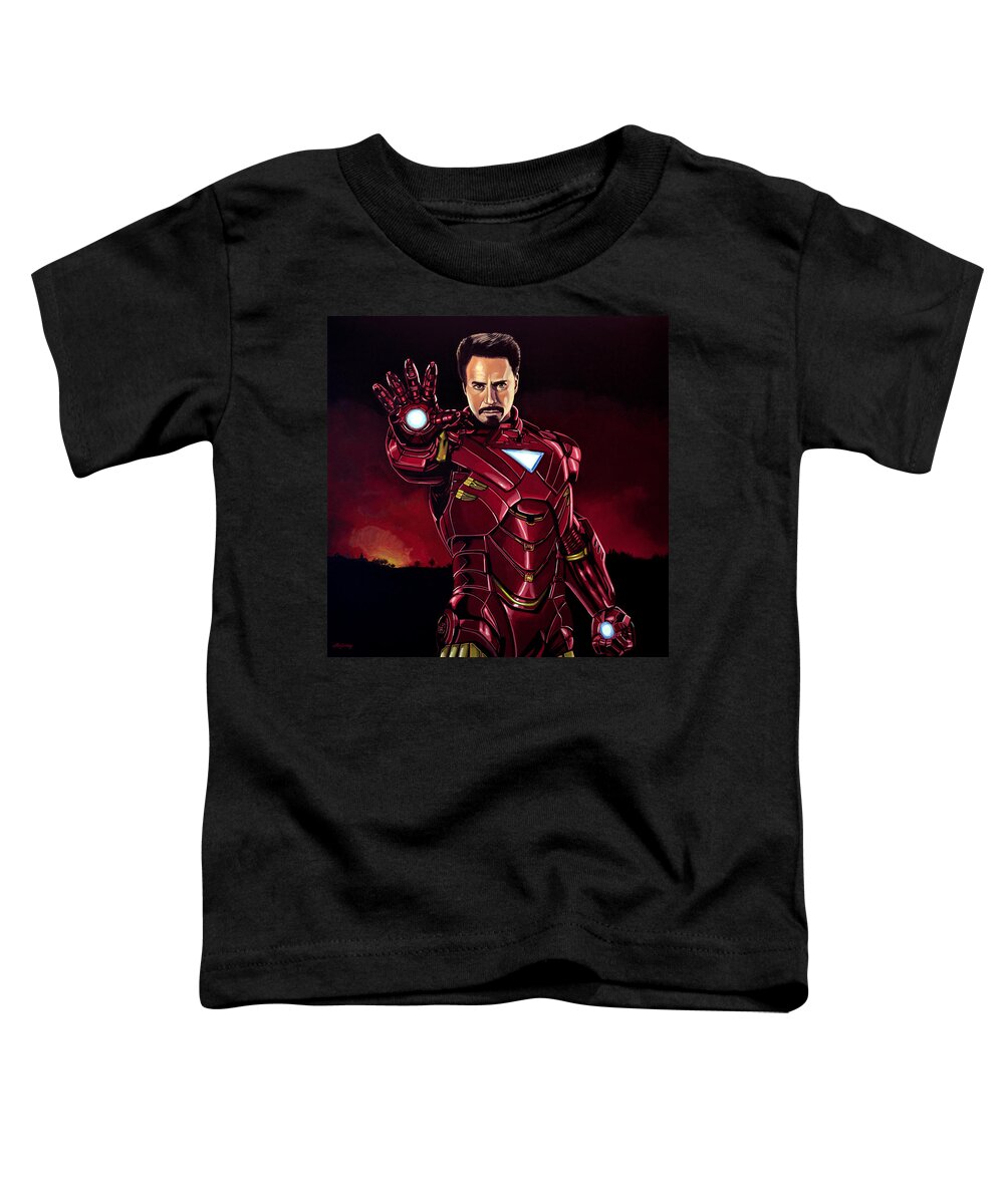 Iron Man Toddler T-Shirt featuring the painting Robert Downey Jr. as Iron Man by Paul Meijering