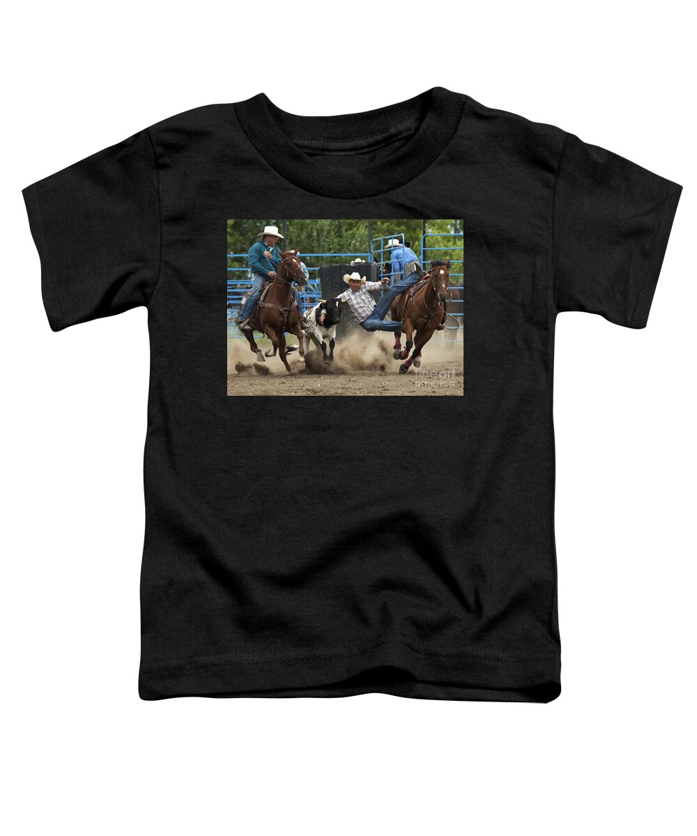 Steer Toddler T-Shirt featuring the photograph Rodeo Steer Wrestling 1 by Bob Christopher