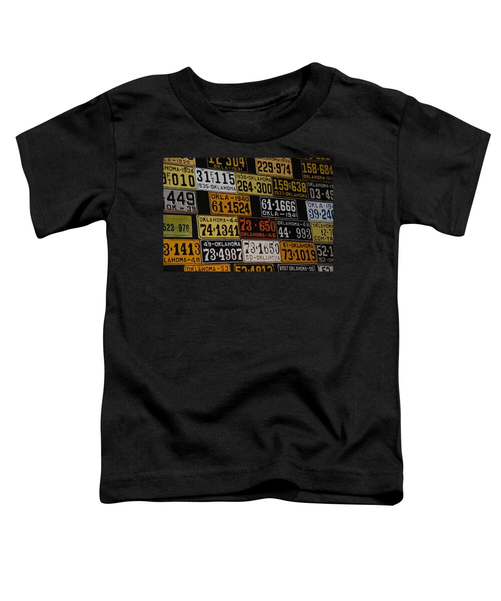 Route 66 Toddler T-Shirt featuring the photograph Route 66 Oklahoma Car Tags by Susanne Van Hulst