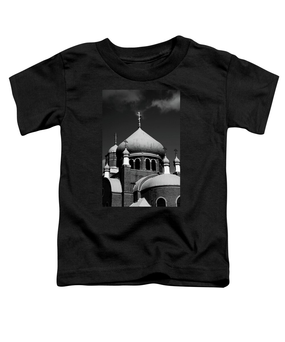 Russian Toddler T-Shirt featuring the photograph Russian Orthodox Church BW by Karol Livote