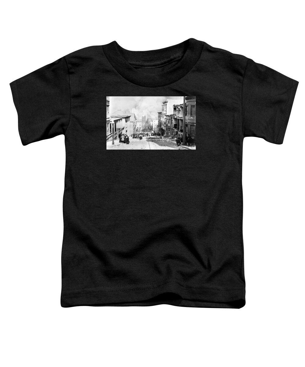San Francisco Earthquake Toddler T-Shirt featuring the photograph Sacramento Street Burning - San Francisco Earthquake - 1906 by War Is Hell Store