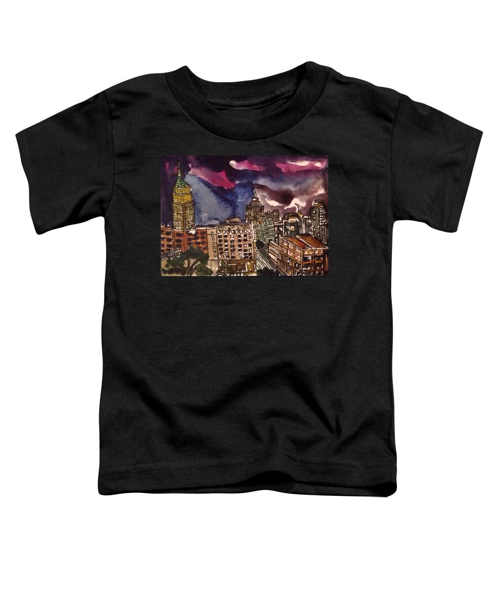 Aceo Toddler T-Shirt featuring the painting San Antonio at Night by Angela Weddle