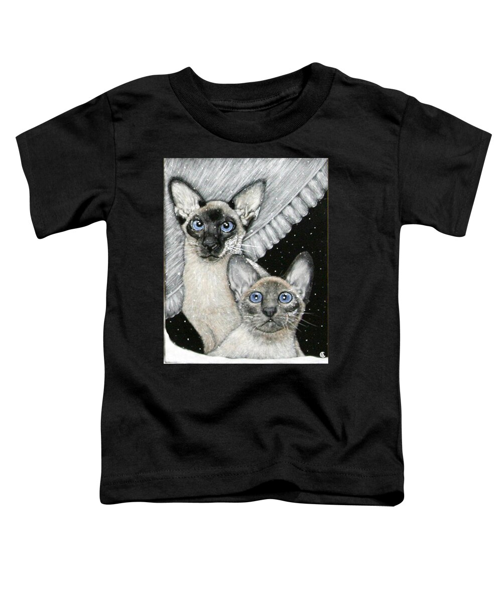 Cats Toddler T-Shirt featuring the painting Siamese Cats by Angie Cockle