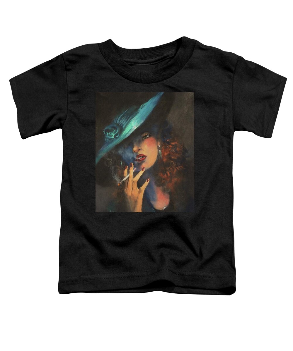 Woman Smoking Cigarette Toddler T-Shirt featuring the painting Smoke Gets In Your Eyes by Tom Shropshire