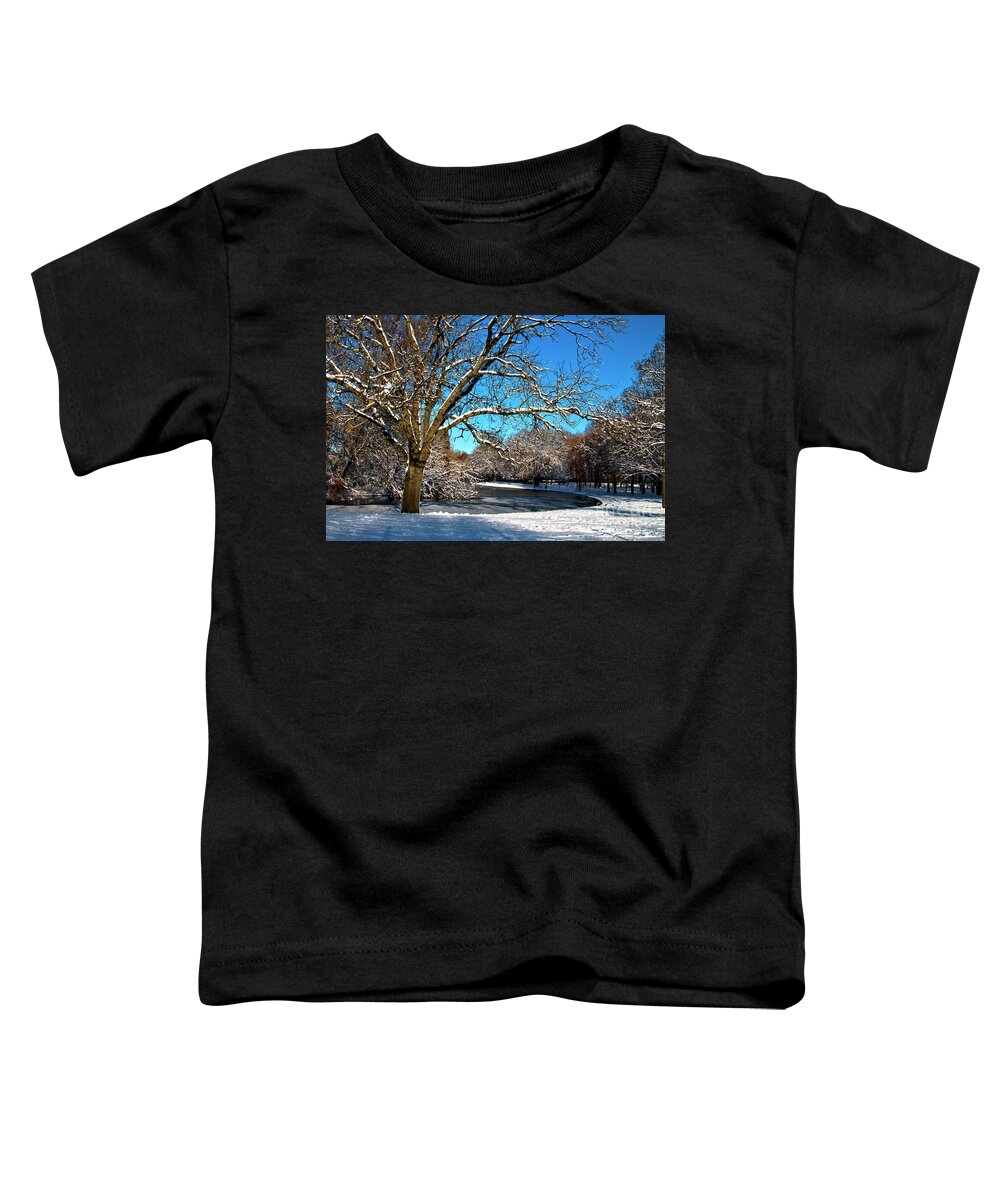 Landscape Toddler T-Shirt featuring the photograph Snowy Pond by Stephen Melia