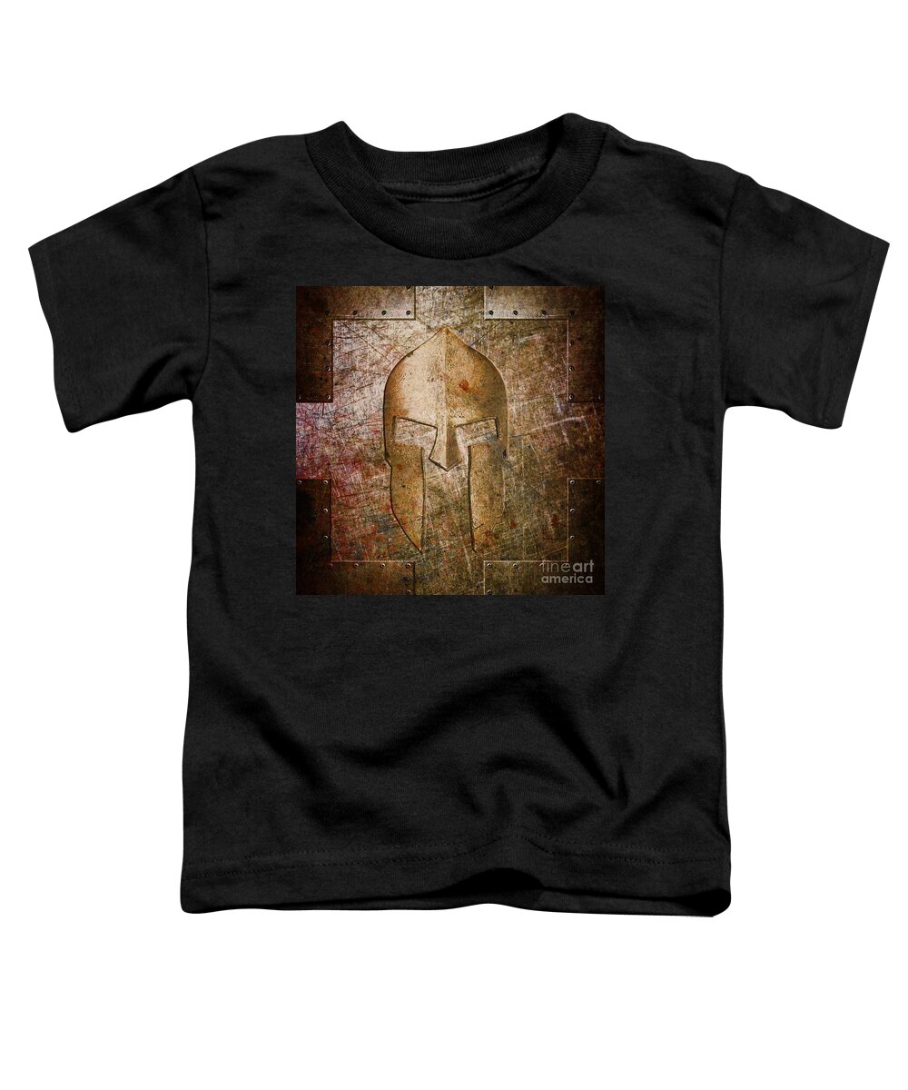 Molon Labe Toddler T-Shirt featuring the digital art Spartan Helmet on Metal Sheet with Copper Hue by Fred Ber
