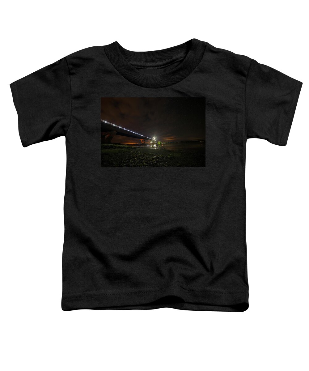 New Toddler T-Shirt featuring the photograph Starry Sky over the New York to Vermont bridge Lake Champlain by Toby McGuire