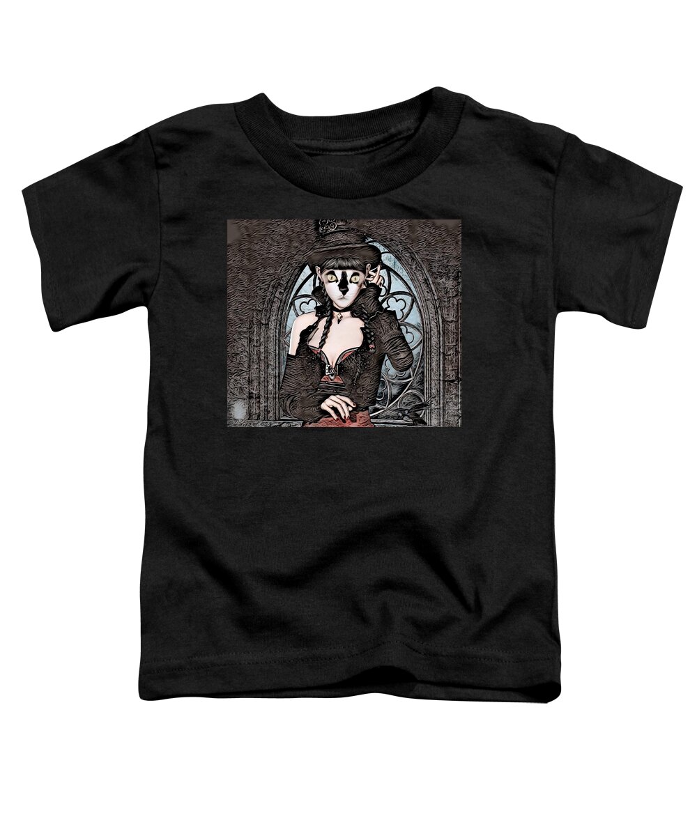 Digital Art Toddler T-Shirt featuring the digital art Steampunk Kitty by Artful Oasis by Artful Oasis