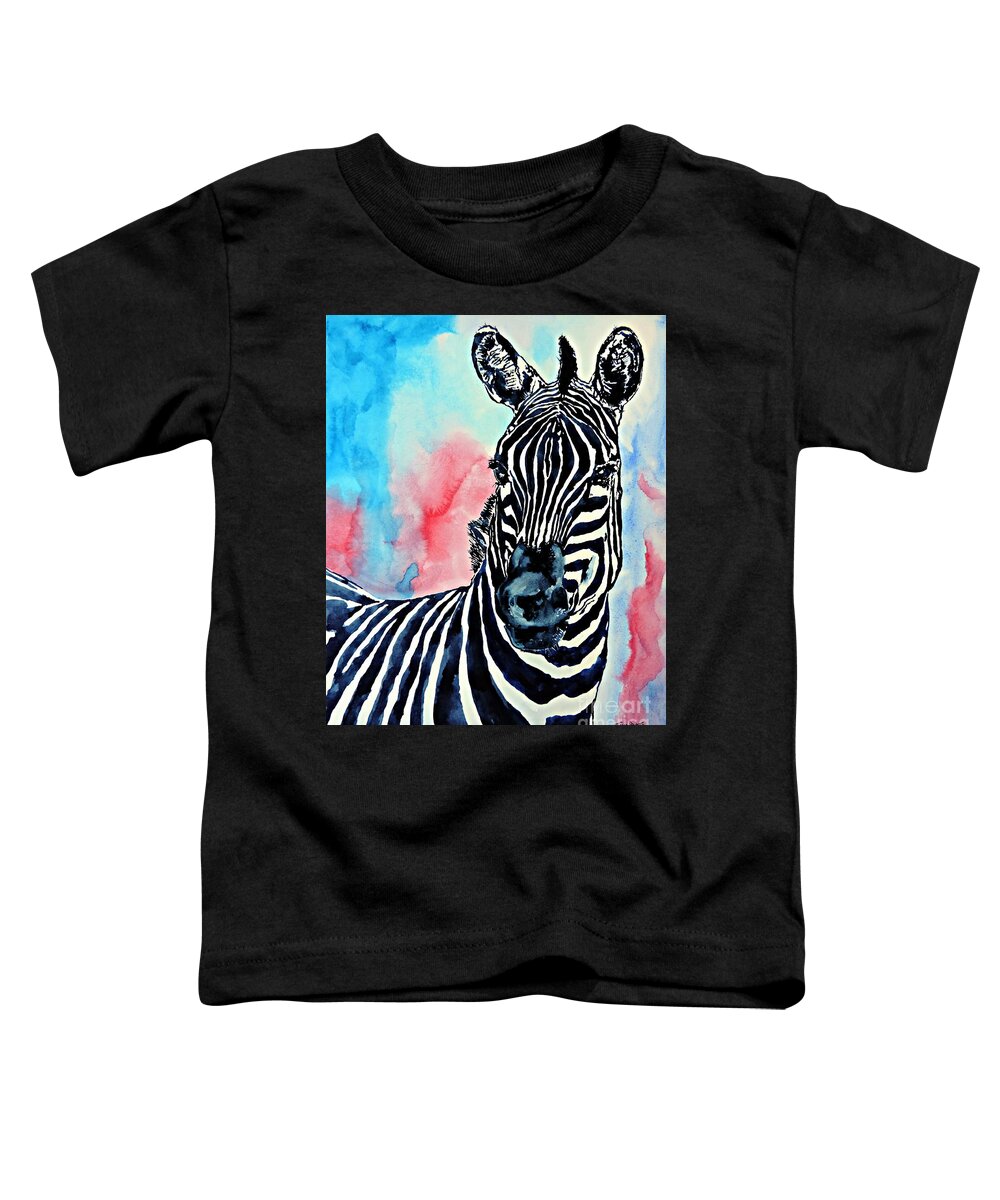 Zebra Toddler T-Shirt featuring the painting Stripes and a Mohawk by Tom Riggs