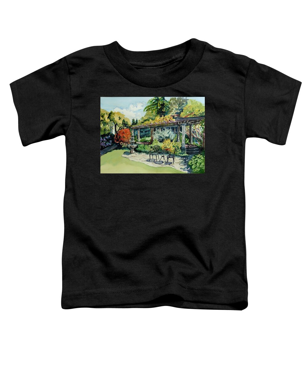Green Toddler T-Shirt featuring the painting Summer Gardens by Sonia Mocnik