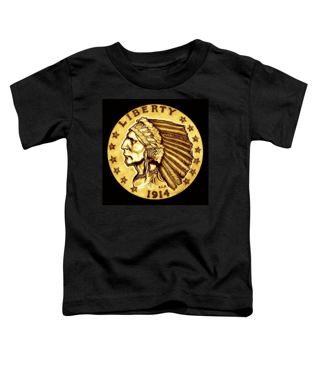 Indian Head Toddler T-Shirt featuring the drawing Sunflower Gold Quarter Eagle by Fred Larucci