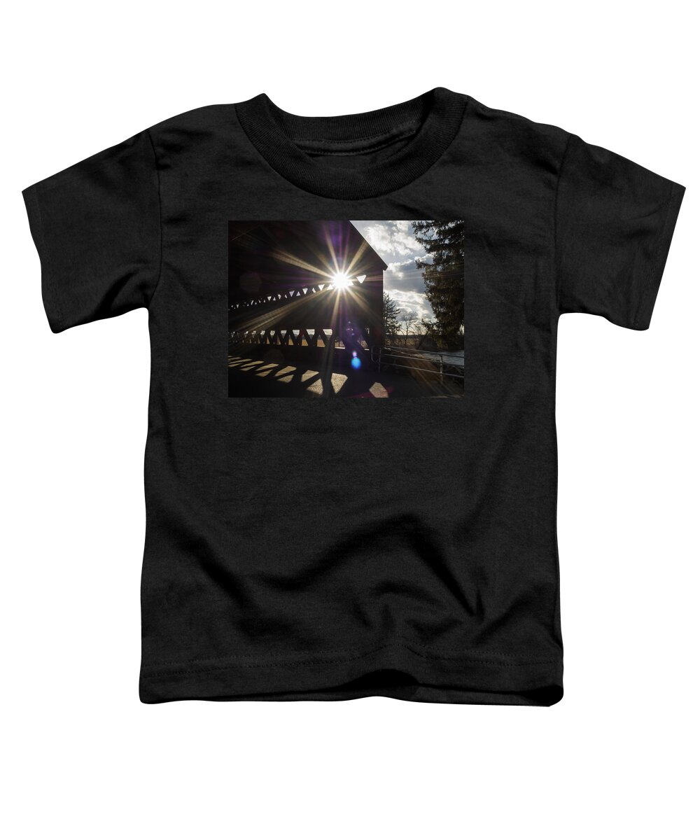 Adams Toddler T-Shirt featuring the photograph Sunlight through Sachs Covered Bridge by Marianne Campolongo