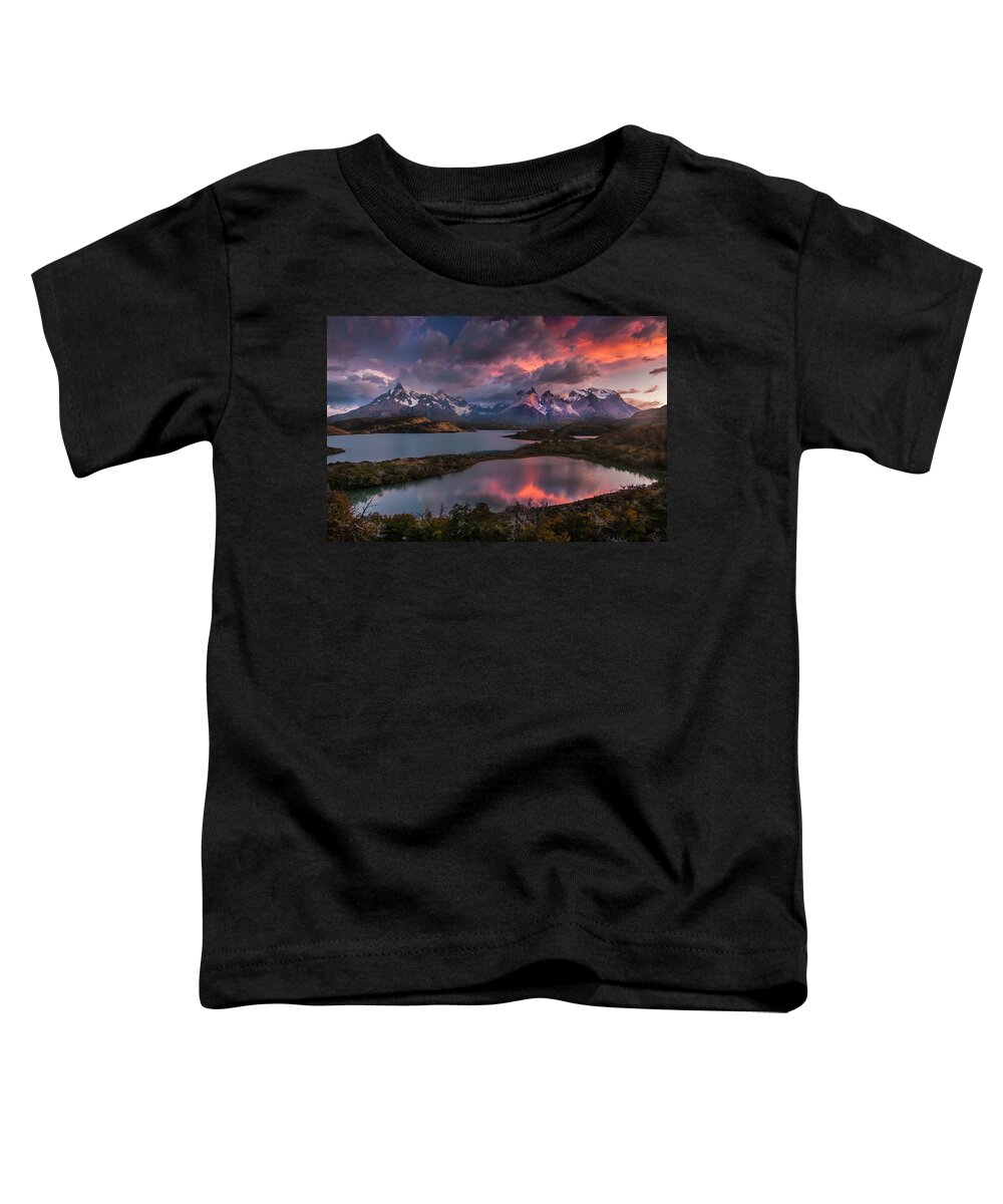 Chile Toddler T-Shirt featuring the photograph Sunrise spectacular at Torres Del Paine. by Usha Peddamatham