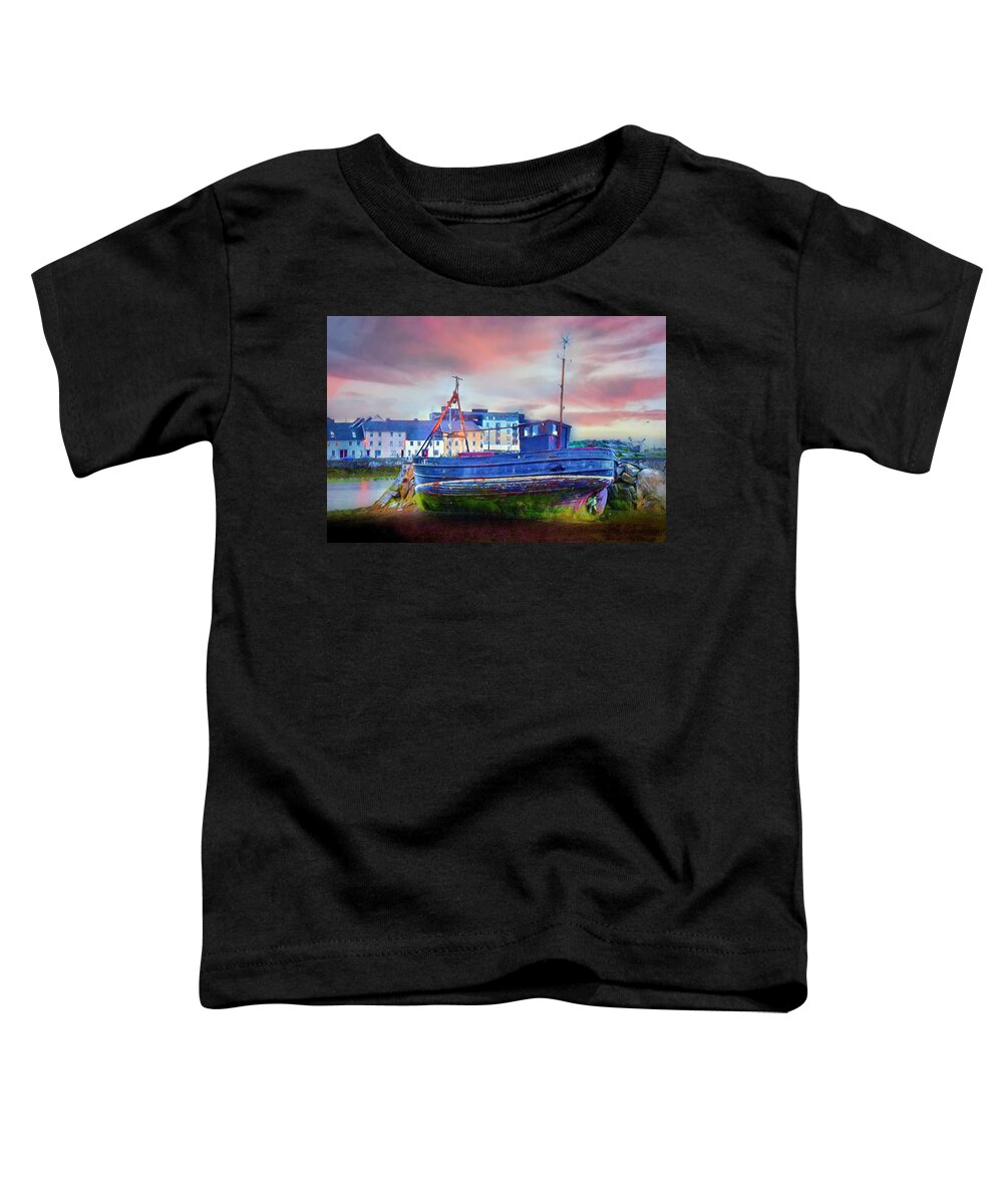 Boats Toddler T-Shirt featuring the photograph Sunset at the Port in Galway Painting by Debra and Dave Vanderlaan