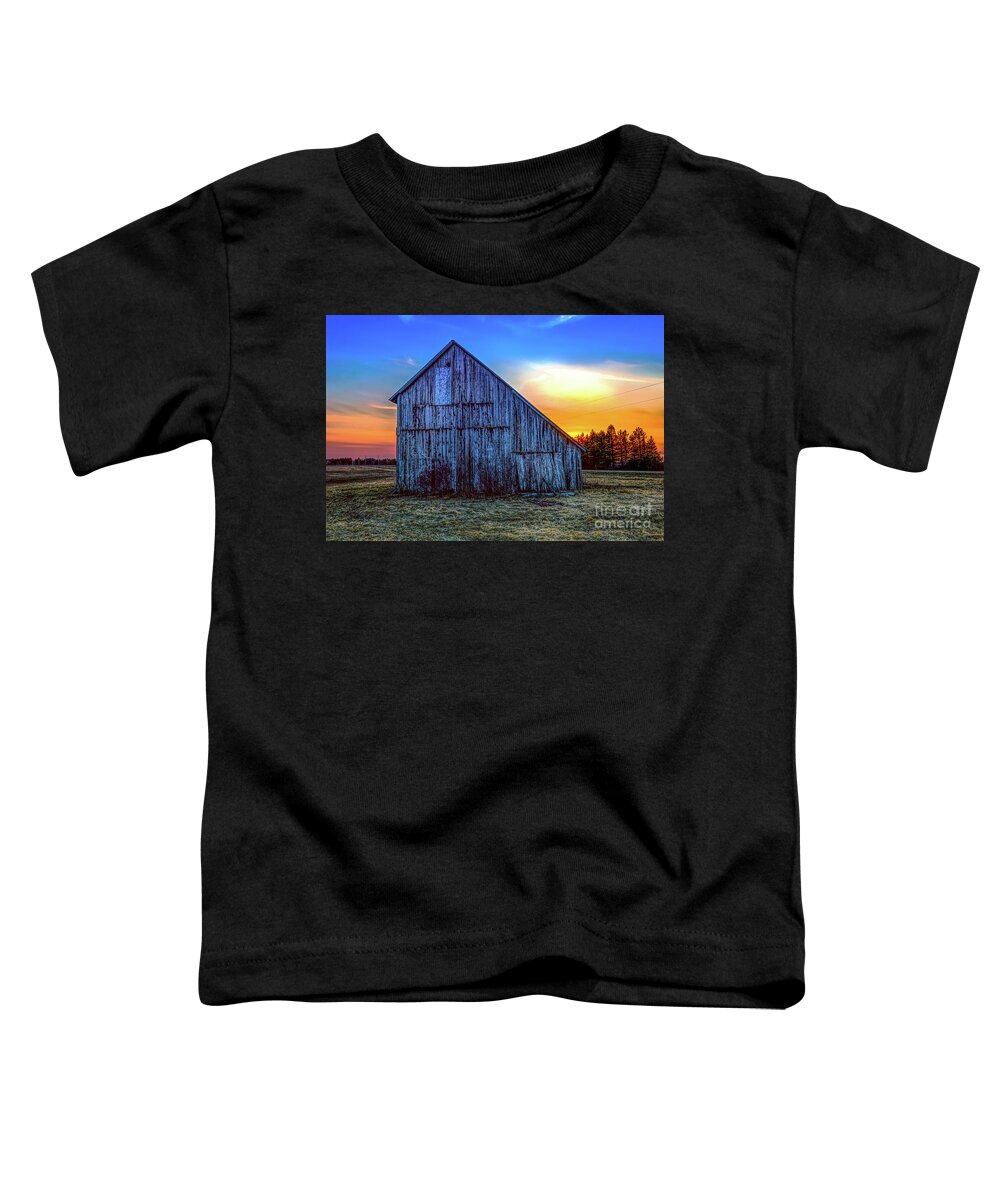 Sunset Toddler T-Shirt featuring the photograph Sunset Over Old Barn Rudyard Michigan -9120 by Norris Seward
