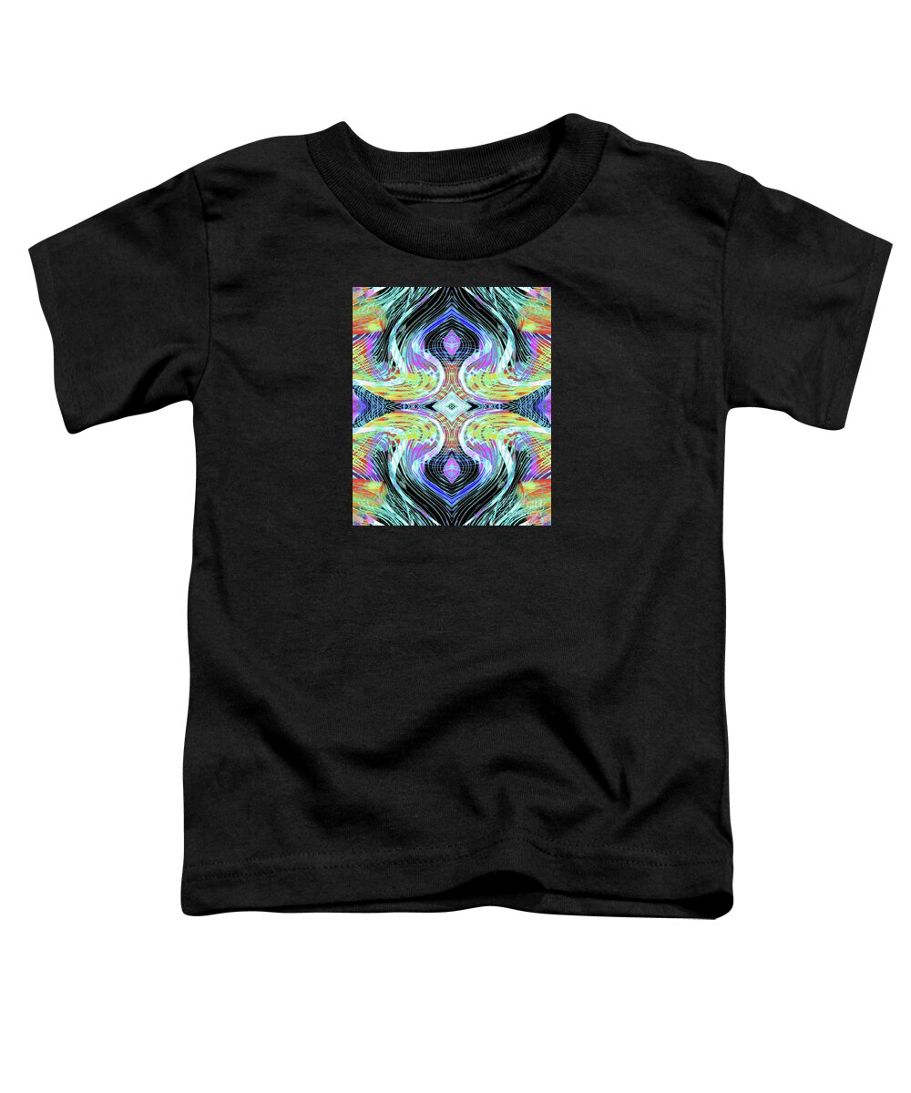 The Original Digital Artwork Reminds Me Of Peacock Feathers.a Balanced Symetrical Graphic Toddler T-Shirt featuring the digital art Tech feathers by Priscilla Batzell Expressionist Art Studio Gallery