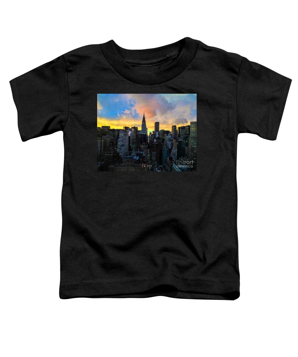 The Colors Of New York Chrysler Building At Dusk Toddler T-Shirt featuring the photograph The Colors of New York - Chrysler Building at Dusk by Miriam Danar