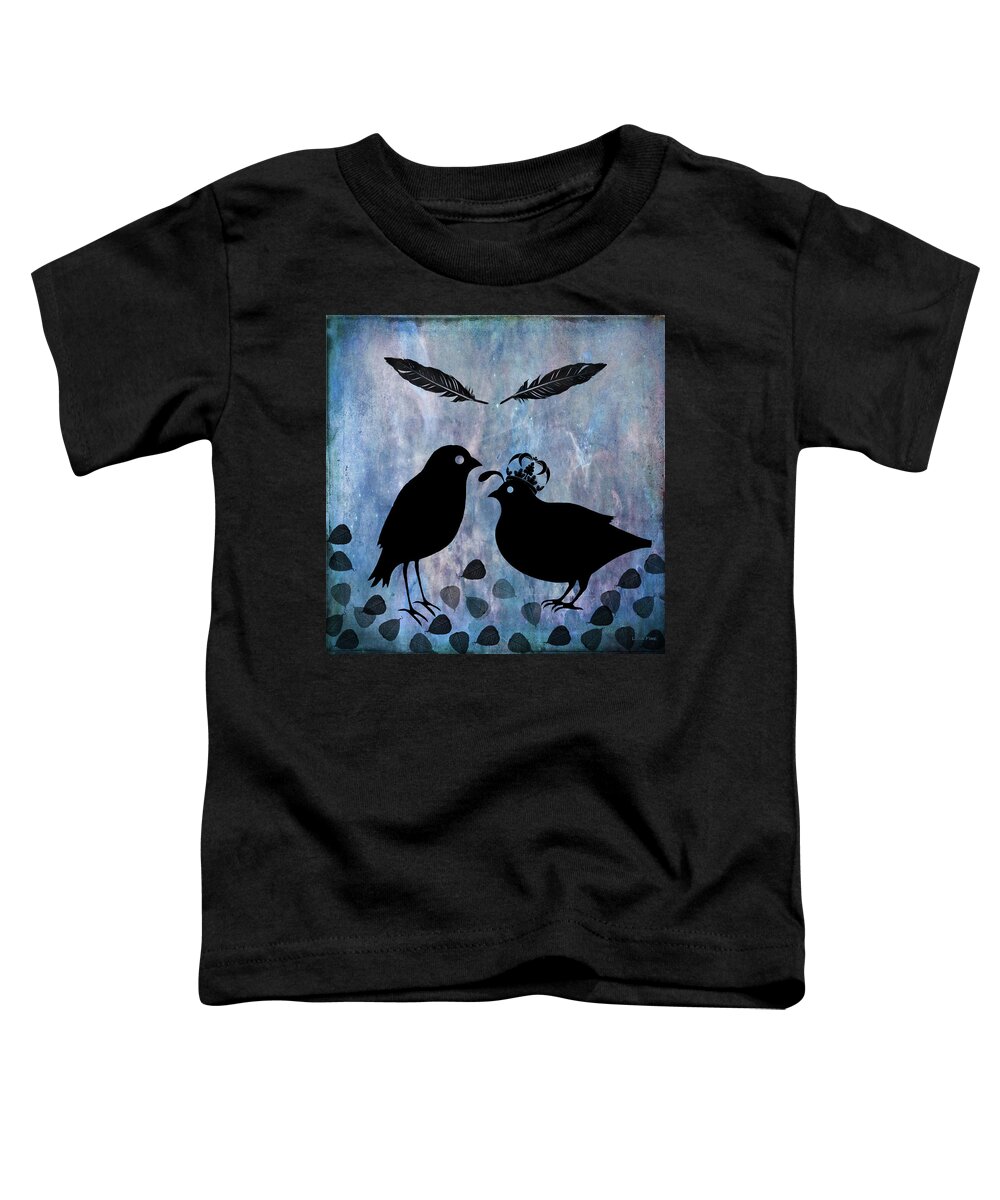 Bird. Silhouette. Black. Blue Toddler T-Shirt featuring the digital art The Courtship Square by Lesa Fine