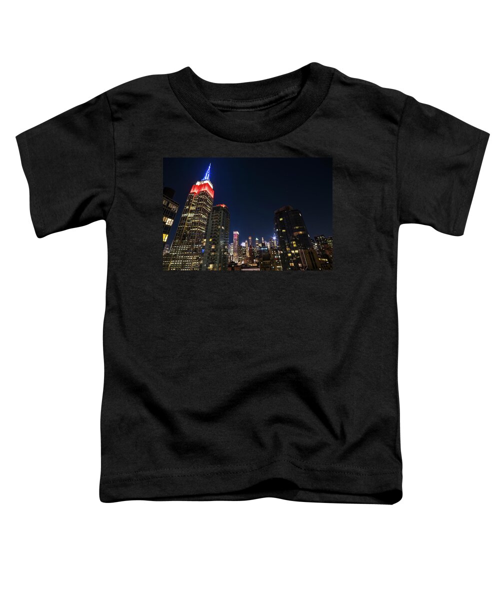 Empire Toddler T-Shirt featuring the photograph The Empire State Building in Red White and Blue New York NY by Toby McGuire