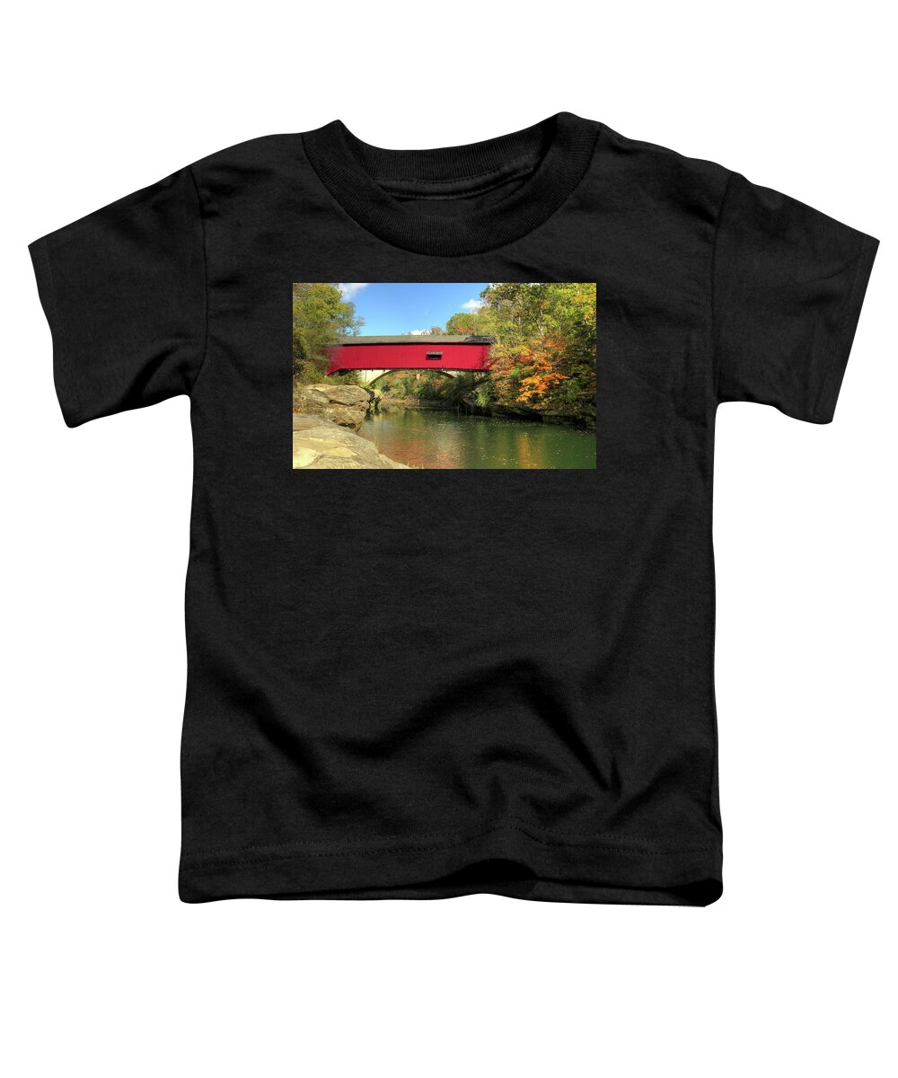 Covered Bridge Toddler T-Shirt featuring the photograph The Narrows Covered Bridge - Sideview by Harold Rau