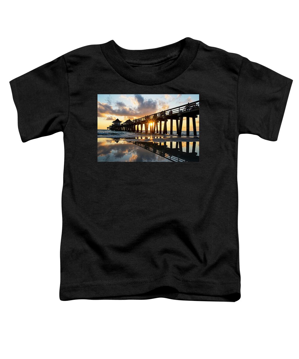 Naples Toddler T-Shirt featuring the photograph Naples pier at sunset Naples Florida by Toby McGuire