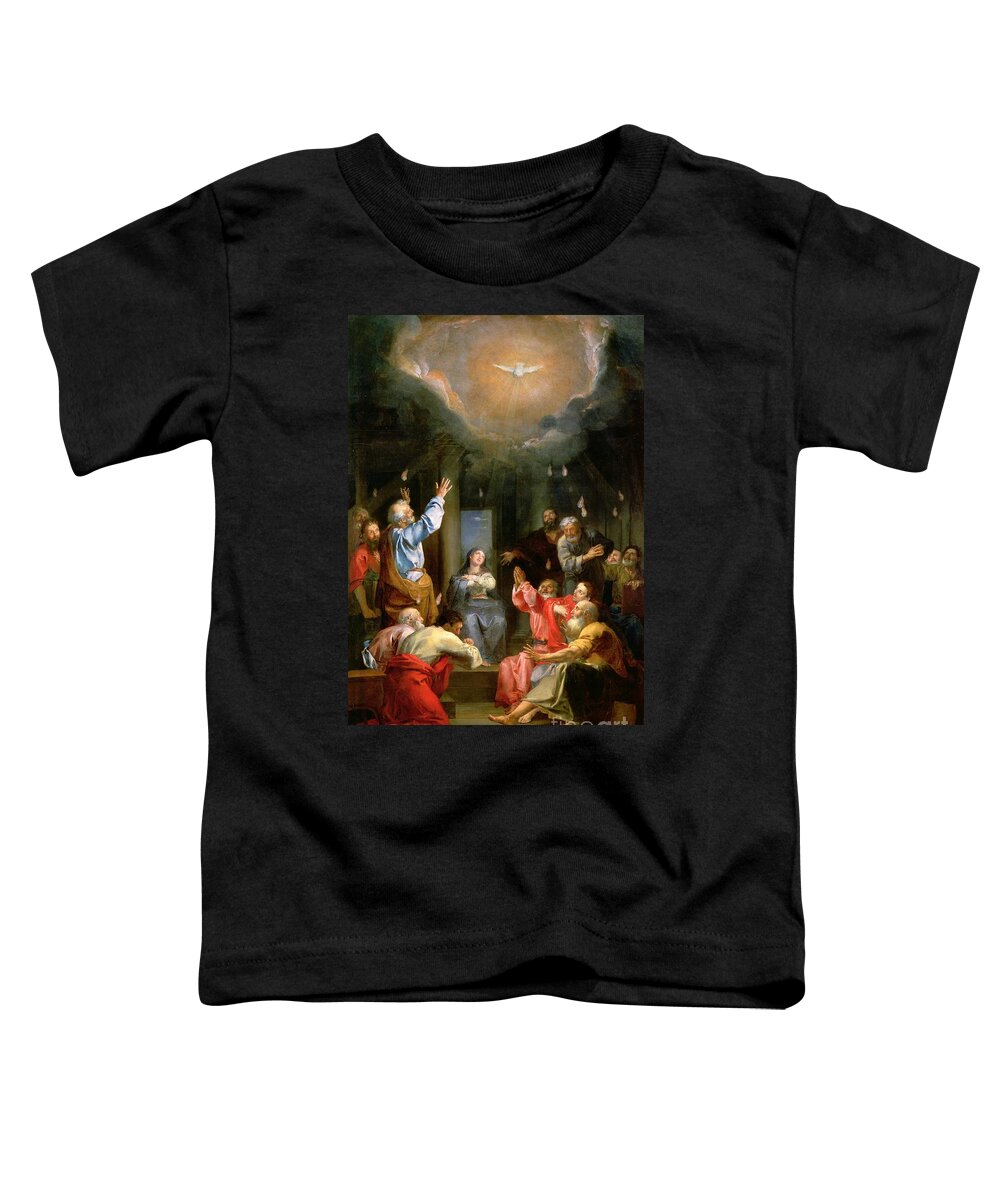 The Pentecost (oil On Canvas) Dove; Prayer; Adoration; Wonder; Virgin Mary; Madonna; La Pentecote; Faith Toddler T-Shirt featuring the painting The Pentecost by Louis Galloche