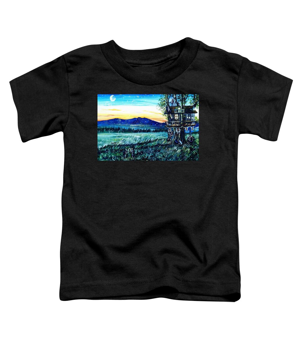 Treehouse Toddler T-Shirt featuring the painting The Sleepover by Shana Rowe Jackson