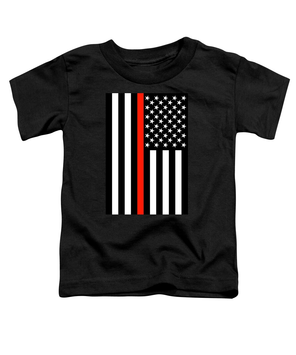 Volunteer Firefighter Toddler T-Shirt featuring the digital art The Symbolic Thin Red Line American Firefighter Heroes Tribute by Garaga Designs