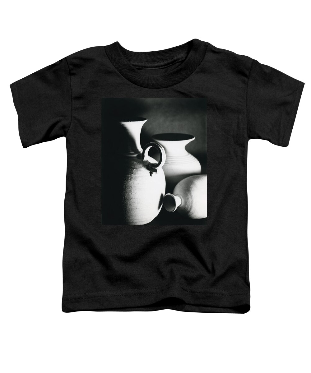 Black & White Toddler T-Shirt featuring the painting Three Clay Jars 1 by Carol Neal-Chicago