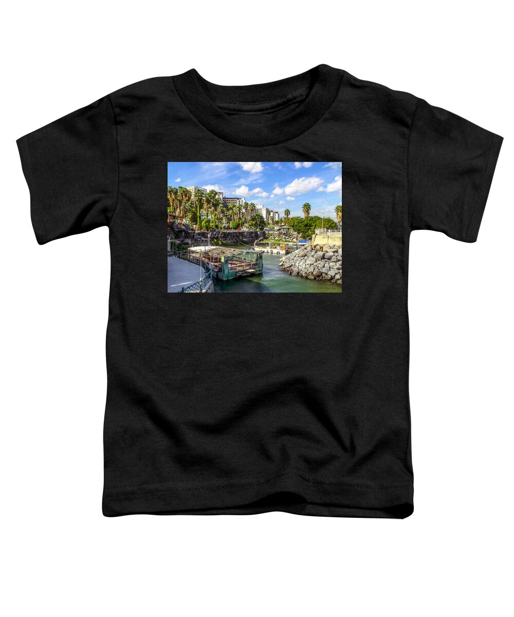 Travel Toddler T-Shirt featuring the photograph Tiberias Harbor at Sea of Galilee by Brian Tada