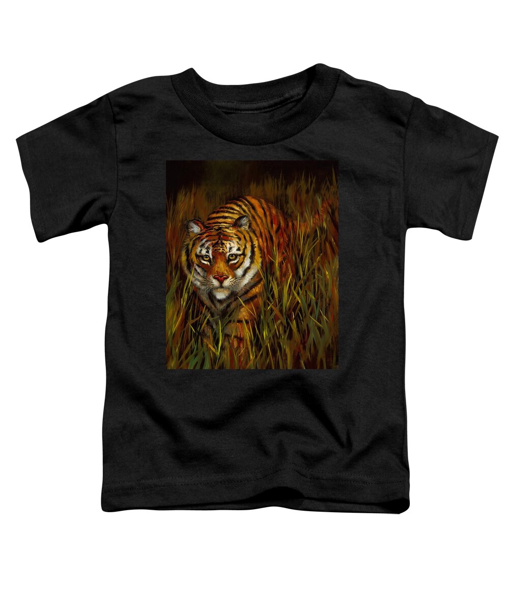 Tiger Toddler T-Shirt featuring the painting Quietly Waiting by Lynne Pittard