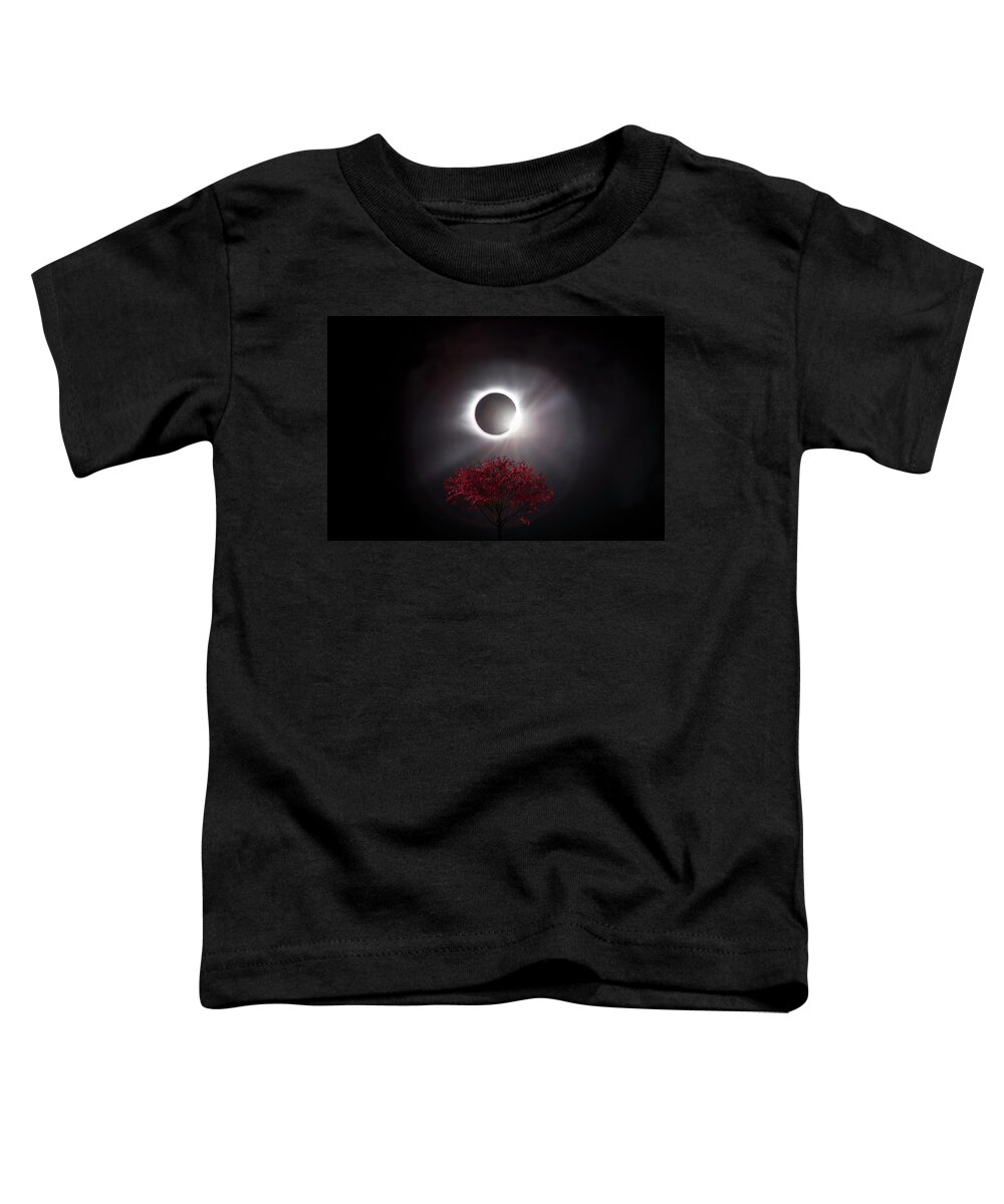 American Toddler T-Shirt featuring the photograph Total Eclipse of the Sun in Art Diamond Ring and Tree by Debra and Dave Vanderlaan