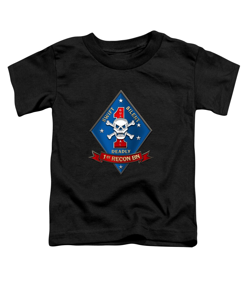 'military Insignia & Heraldry' Collection By Serge Averbukh Toddler T-Shirt featuring the digital art U S M C 1st Reconnaissance Battalion - 1st Recon Bn Insignia over Black Velvet by Serge Averbukh