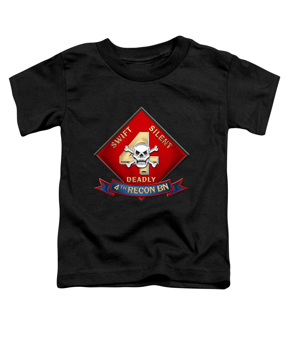 'military Insignia & Heraldry' Collection By Serge Averbukh Toddler T-Shirt featuring the digital art U S M C 4th Reconnaissance Battalion - 4th Recon Bn Insignia over Black Velvet by Serge Averbukh