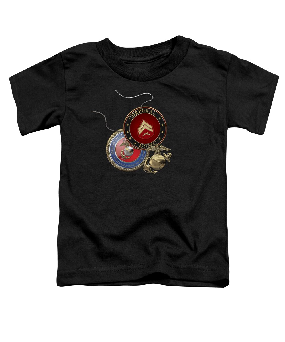 �military Insignia 3d� By Serge Averbukh Toddler T-Shirt featuring the digital art U. S. Marines Corporal Rank Insignia over Black Velvet by Serge Averbukh