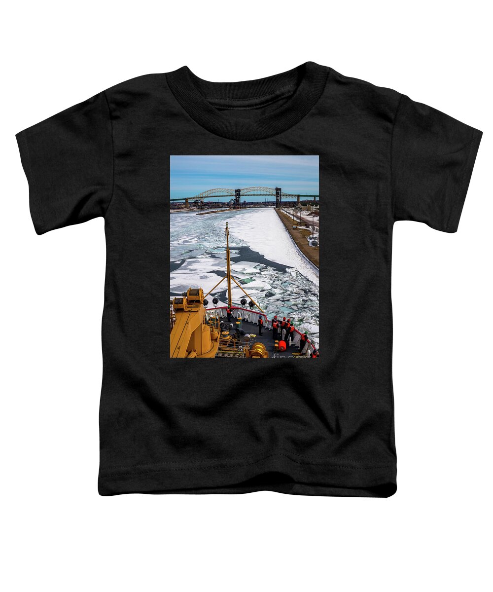 Uscg Toddler T-Shirt featuring the photograph USCG Cutter Mackinaw Soo Locks -8147 by Norris Seward
