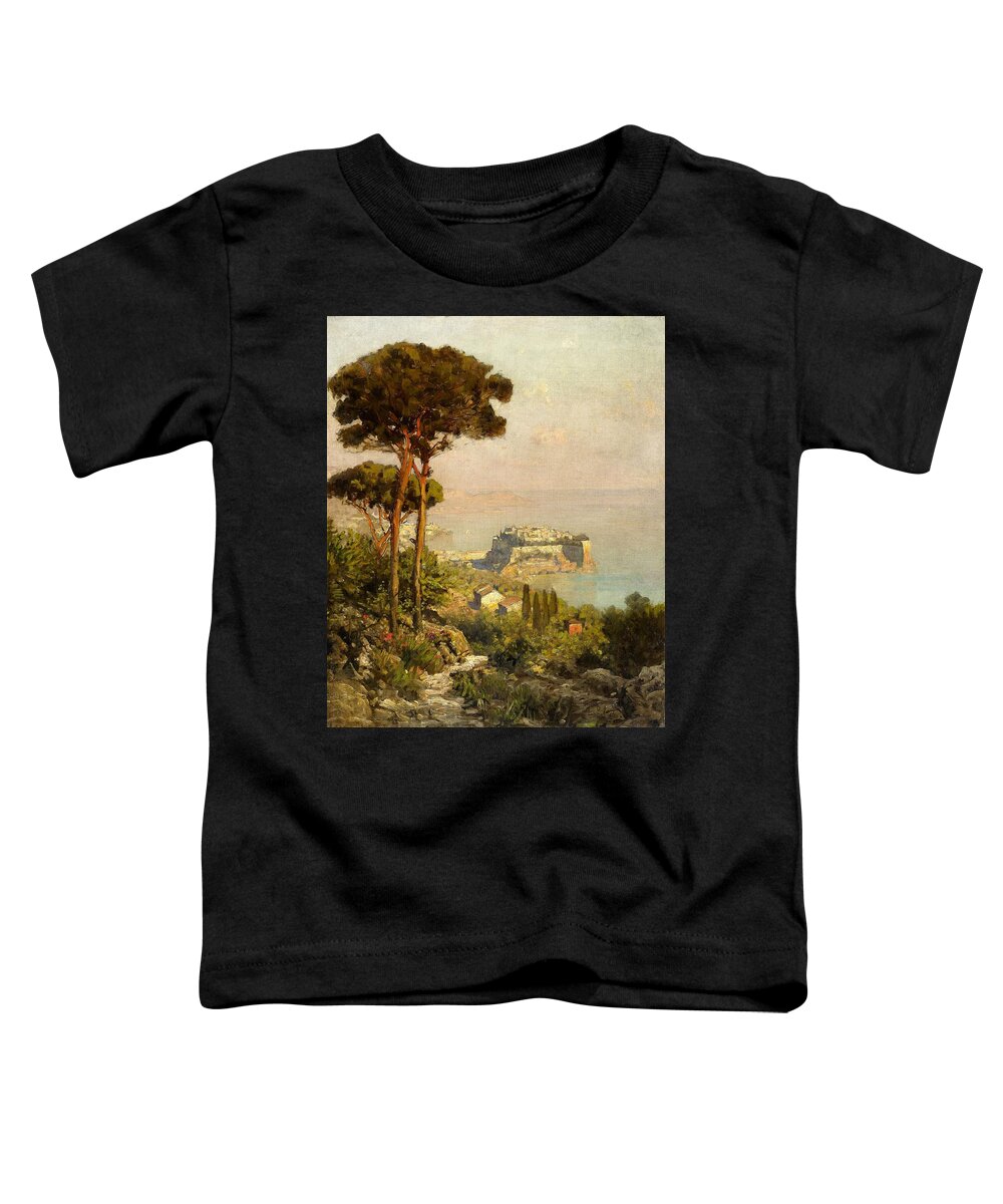 Oswald Achenbach Toddler T-Shirt featuring the painting View of the Bay of Naples by Oswald Achenbach