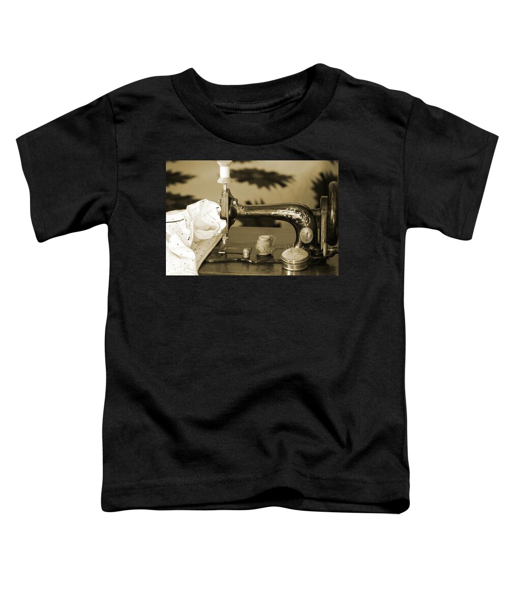Sepia Tones Toddler T-Shirt featuring the photograph Vintage Notions in Sepia Tones by Colleen Cornelius
