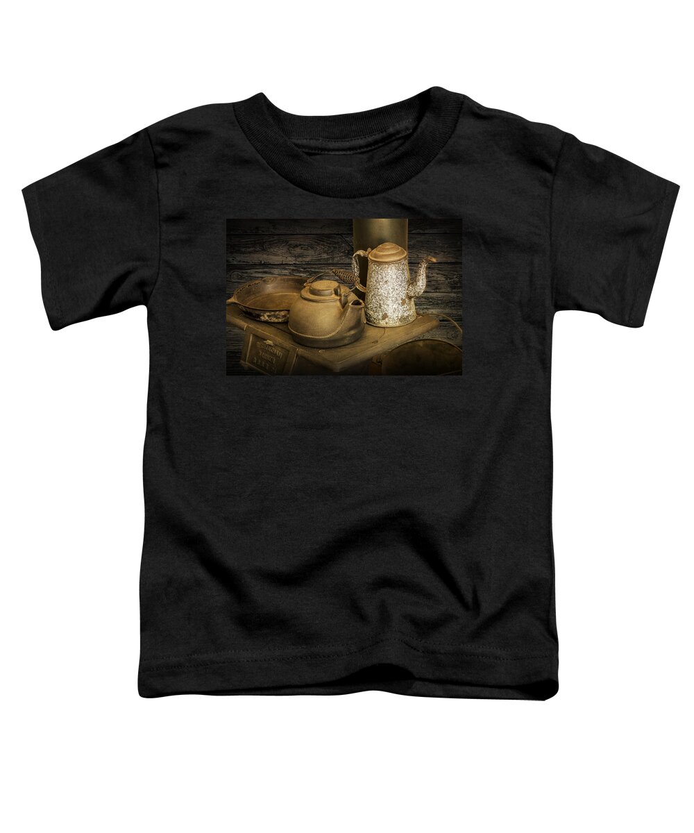 Vintage Toddler T-Shirt featuring the photograph Vintage Stovetop with Kettles by Randall Nyhof